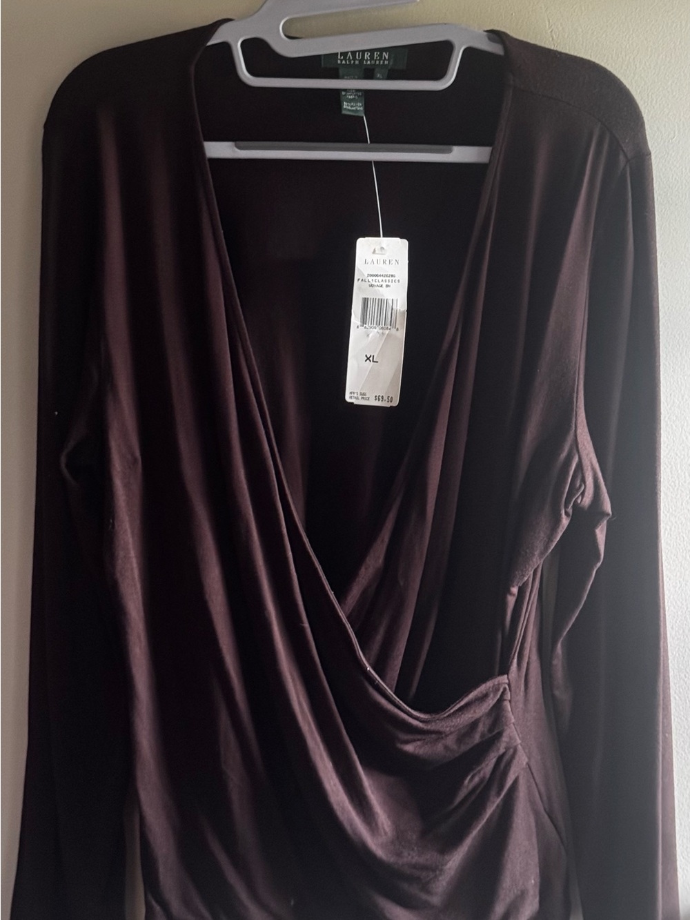 Lauren Ralph Lauren Deep Brown Wrap Blouse XL